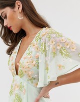 Thumbnail for your product : ASOS DESIGN dipped hem maxi dress with 3D embellishment and ruffle sleeve
