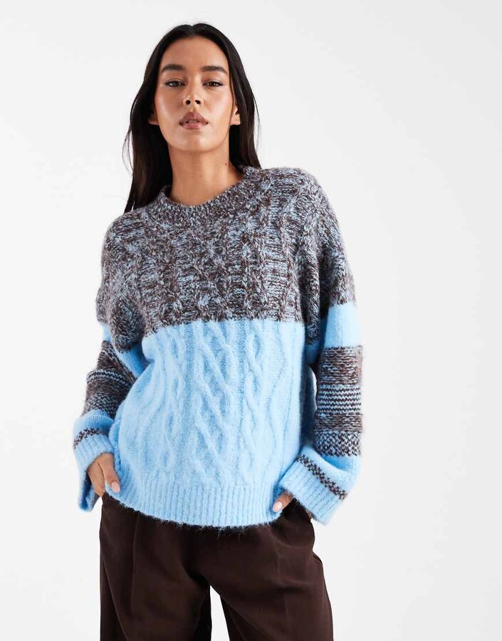 ASOS DESIGN cable knit multiply mixed sweater in blue