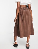 Thumbnail for your product : ASOS DESIGN elasticasted waist full midi skirt in brown lyocell