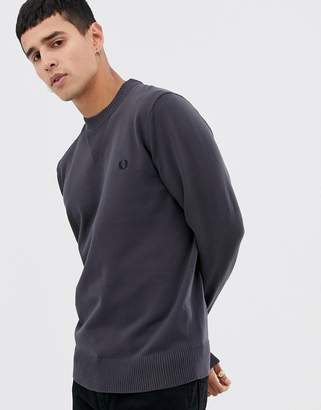 Fred Perry v neck insert crew neck knitted jumper in grey