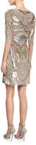 Thumbnail for your product : Jenny Packham Half-Sleeve Embellished Sheath Dress, Dawn Gold