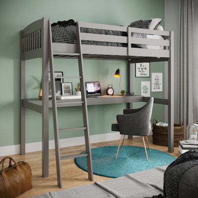 Daylin High Loft Bed with Desk and Storage, Solid Wood Loft Bed Frame with Stairs for Kids and Toddlers