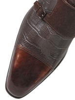Thumbnail for your product : Santoni Embossed Leather & Suede Monk Strap Shoe
