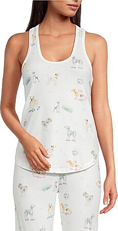 PJ Salvage Disco Dogs Sleeveless Scoop Neck Peachy Knit Coordinating Sleep Top