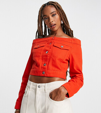 Collusion off the shoulder denim jacket in red - part of a set - ShopStyle