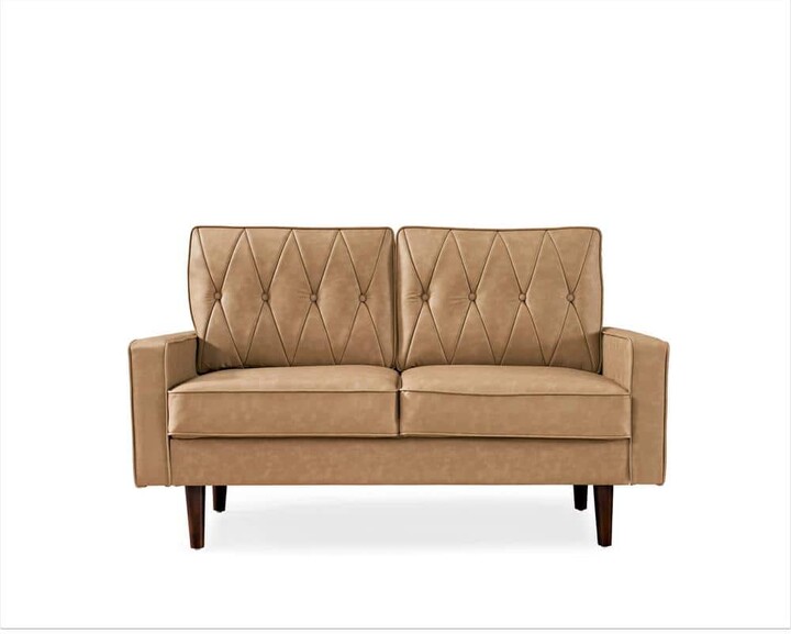 Us Pride Furniture Acire 58 in. Camel Faux Leather Cushion Back 2-Seat Loveseat