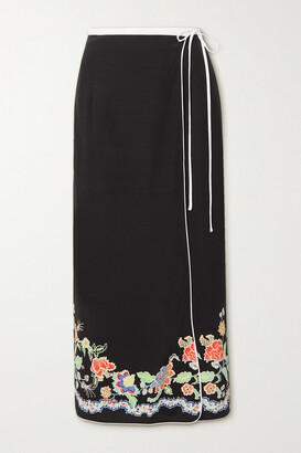 Rixo Dylan Floral-print Crepe De Chine Midi Wrap Skirt - Black