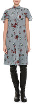 Thumbnail for your product : Valentino Flutter-Sleeve Tie-Neck Dress, Blue Pattern