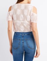 Thumbnail for your product : Charlotte Russe Lace Cold Shoulder Crop Top