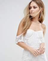 Thumbnail for your product : Naanaa Off Shoulder Lace Bodycon Dress With Corset Detail