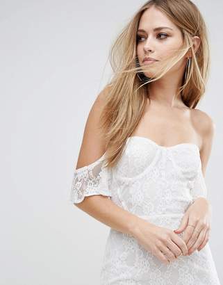 Naanaa Off Shoulder Lace Bodycon Dress With Corset Detail