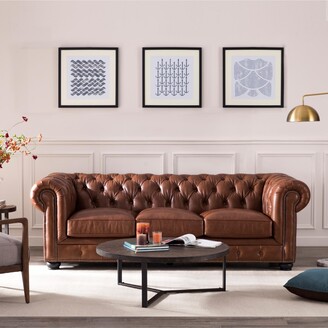 Nice Link Alexandon Leather Chesterfield Tufted Sofa with Roll Arm