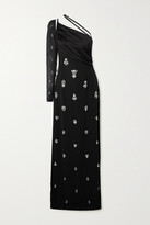 Thumbnail for your product : Givenchy One-sleeve Embellished Stretch-tulle And Satin-trimmed Crepe Gown - Black
