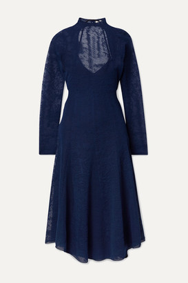By Malene Birger Lampas Open-back Jacquard-knit Midi Dress - Navy