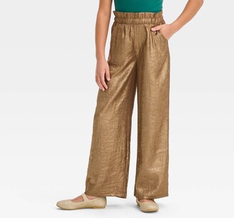 Cat & Jack Girls' Dressy Wide Leg Holiday Pants Metallic Gold S - ShopStyle