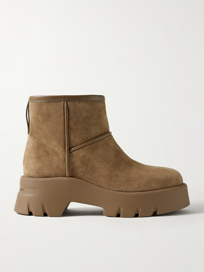 Gianvito Rossi Stormy 50 Shearling-lined Leather-trimmed Suede Ankle Boots - Brown
