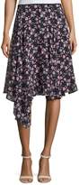 Thumbnail for your product : Nanette Lepore Asymmetric Floral Silk Skirt, Black/Multicolor