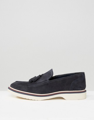 ASOS Loafers In Navy Suede With Wedge Sole
