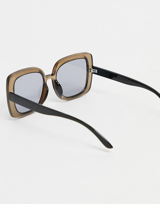 ASOS DESIGN bevelled 70s square sunglasses with solid smoke lens