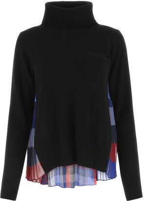 Sacai Panelled Roll Neck Knitted Jumper