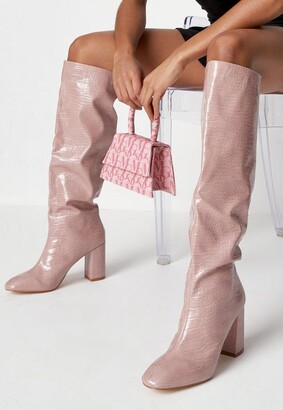 pink croc knee high boots