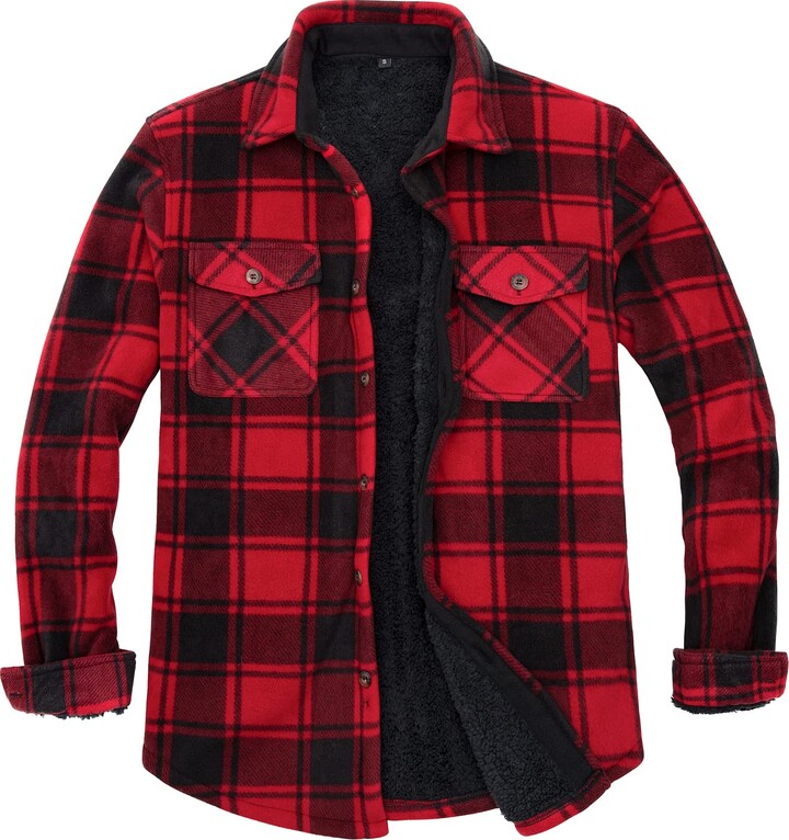 ZENTHACE Men's Warm Sherpa Lined Fleece Plaid Flannel Shirt Jacket(All  Sherpa Fleece Lined) - ShopStyle Jackets