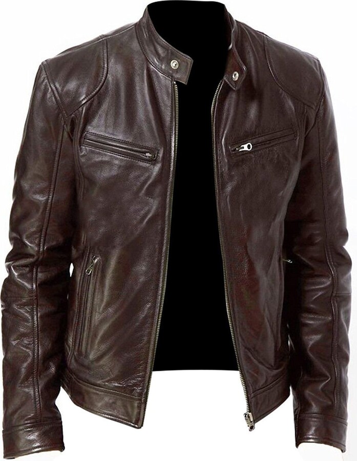mens slim fit leather motorcycle jacket