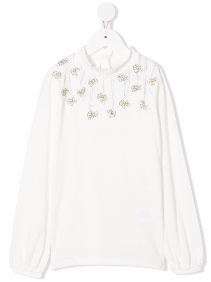 Chloé Children Floral-Embroidered Long-Sleeve Top - ShopStyle Girls ...