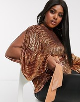 Thumbnail for your product : ASOS DESIGN Curve batwing sequin top with tie waist