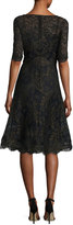 Thumbnail for your product : Rickie Freeman For Teri Jon Scalloped Floral Lace Cocktail Dress, Black/Gold