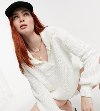 Reclaimed Vintage inspired knitted sweater with collar in cream