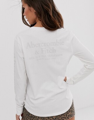 Abercrombie & Fitch long sleeve t-shirt with sleeve logo in white -  ShopStyle