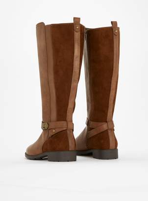Evans EXTRA WIDE FIT Brown Mix Material Long Rider Boots