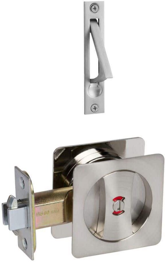 Delaney Hardware Contemporary Square Satin Nickel Bed, Bath Privacy Sliding Pocket Door Lock