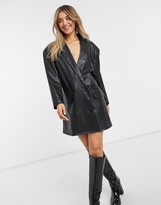 Thumbnail for your product : ASOS DESIGN leather look oversized mini blazer dress in black
