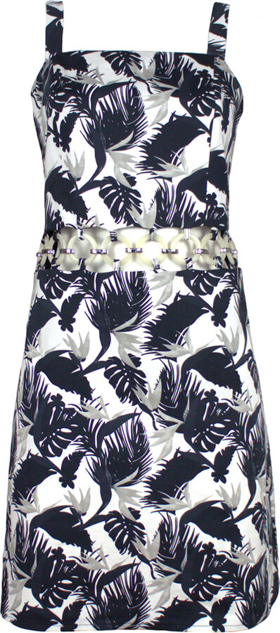Lalipop Design Palm Leaves Design Printed Ring Detailed Cut-Out Mini Dress