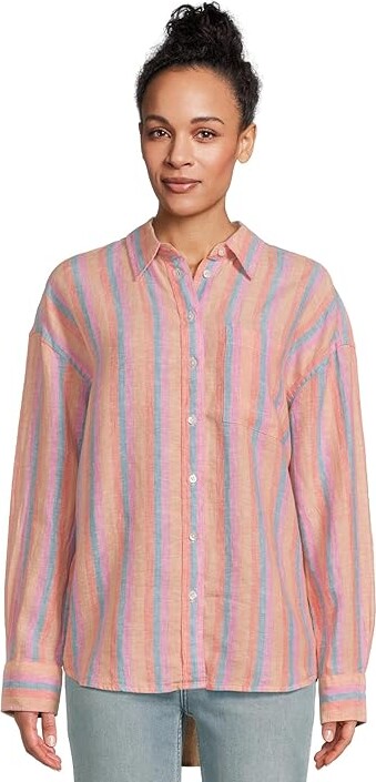 Faherty Laguna Linen Relaxed Shirt Women's Clothing Cabana Stripe : SM