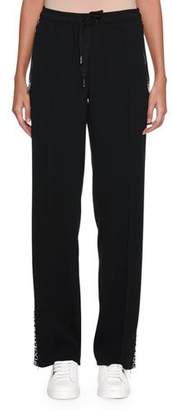 Dolce & Gabbana Drawstring-Waist Wide-Leg Cotton Pants w/ Logo Band