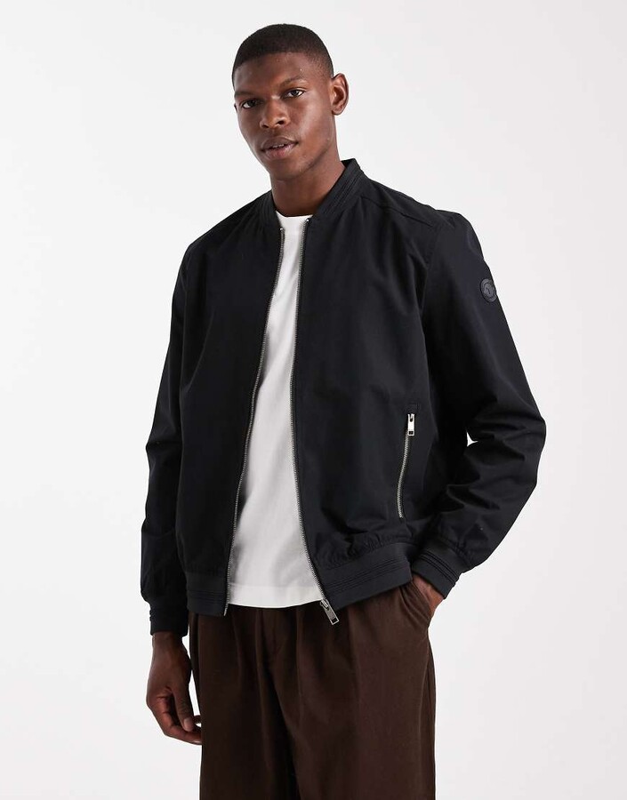 Threadbare zip front bomber jacket with pockets in black