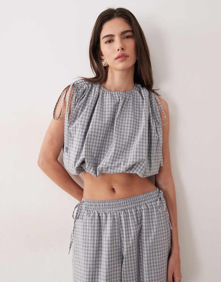 GHOSPELL bubble hem cropped top in gingham - part of a set