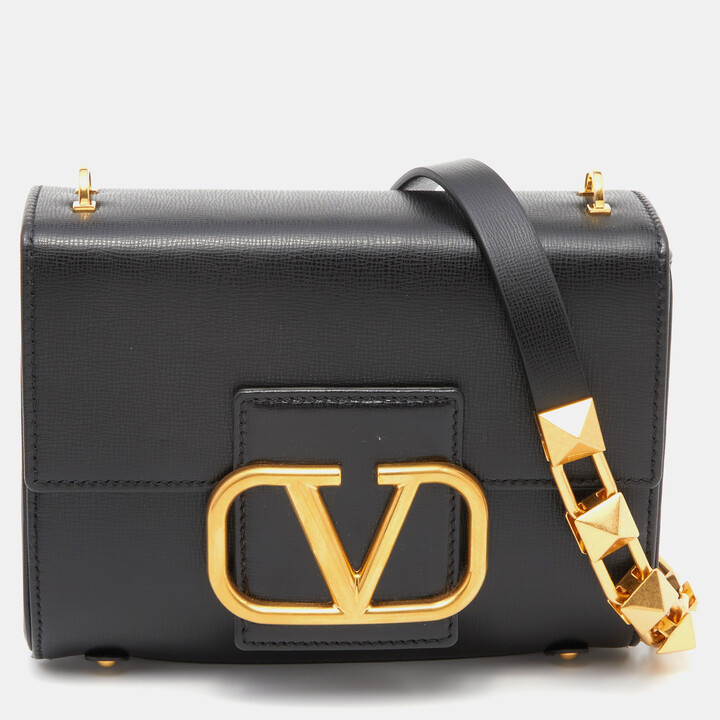 Valentino Black Leather Stud Sign Flap Shoulder Bag - ShopStyle