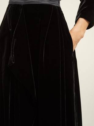 Vika Gazinskaya High-rise Wrap-front Wide-leg Velvet Trousers - Black