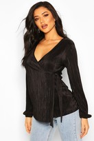 Thumbnail for your product : boohoo Plisse Wrap Tie Front Top