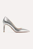 Thumbnail for your product : Prada 85 Metallic Textured-leather Pumps - Silver