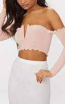 Thumbnail for your product : PrettyLittleThing Red Slinky Bardot Long Sleeve Crop Top