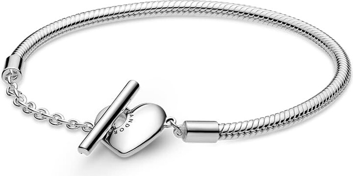 Pandora Moments Women's Sterling Silver Heart T-Bar Snake Chain Bracelet -  ShopStyle