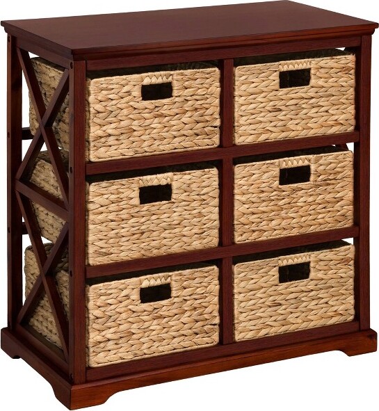 eHemco eHemcoHamptonMeadows3TierX-SideStorageDrawerswith6WickerBaskets,Cherry