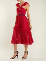 Thumbnail for your product : Self-Portrait Ruffle Trimmed Pleated Dress - Womens - Dark Pink