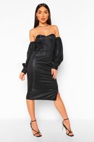 Thumbnail for your product : boohoo Off The Shoulder Shimmer Puff Sleeve Midi Dress