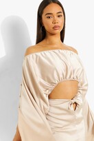 Thumbnail for your product : boohoo Satin Oversized Sleeve Top & Knot Mini Skirt